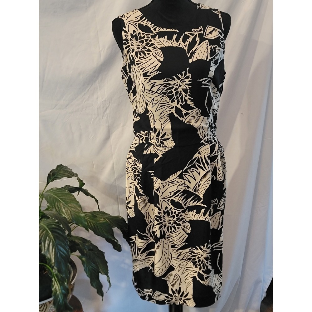 Positive Attitude Vintage Tropical Floral Cutout Back Rayon Dress Black 11/12